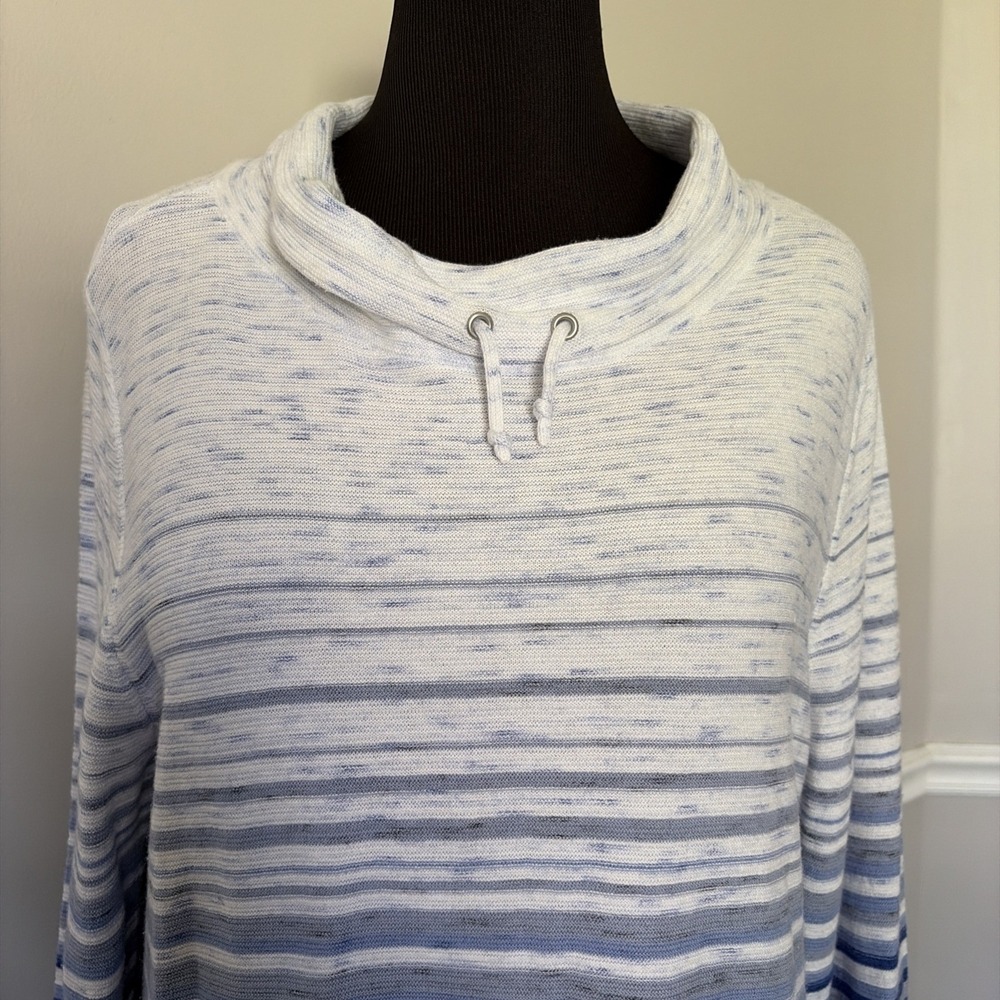 T By Talbots Top Women's XL Blue Ombre Stripe Drawstring Cowlneck Minimalist - Picture 5 of 15